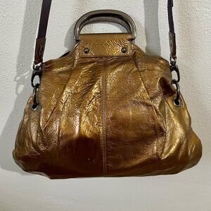 Hobo Metallic Gold Leather Shoulder Bag Crossbody Convertible Purse